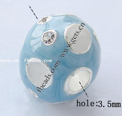Enamel Zinc Alloy European Beads, Round, plated, without troll & with rhinestone & large hole, more colors for choice, 13mm, Hole:Approx 3.5mm, Sold By PC