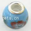Brass Core European Porcelain Beads, with Brass, Drum, without troll & decal, blue Approx 5mm 