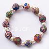 Polymer Clay Bracelets, with pearl, Round, multi-colored, 10mm,6-7mm .5 Inch 