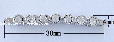 Barra separadora de diamantes de imitación, con aleación de zinc, chapado, 8-hilado, más colores para la opción, 30x4x4mm, agujero:aproximado 1.5mm, Vendido por UD