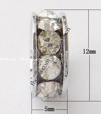 Rondelle Rhinestone Spacer, Brass, plated, with rhinestone, more colors for choice, 12x5mm, Hole:Approx 6mm, Sold By PC