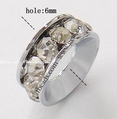 Rondelle Rhinestone Spacer, Brass, plated, with rhinestone, more colors for choice, 12x5mm, Hole:Approx 6mm, Sold By PC