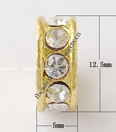 Espaciador de la forma rueda del diamante de imitación, diamantes de imitación, con aleación de zinc, Redondo aplanado, chapado, más colores para la opción, 12.5x5mm, agujero:aproximado 6mm, Vendido por UD