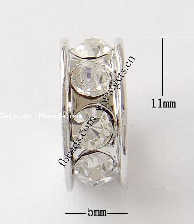Espaciador de la forma rueda del diamante de imitación, diamantes de imitación, con aleación de zinc, Toroidal, 11x5mm, agujero:aproximado 5mm, Vendido por UD