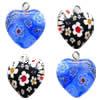 Millefiori Glass Pendants, Iron, Heart, plated 