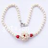 Freshwater Pearl Necklace, with Synthetic Coral & Rhinestone, brass spring ring clasp, single-strand, 10mm,7-9mm,30mm .7 Inch 