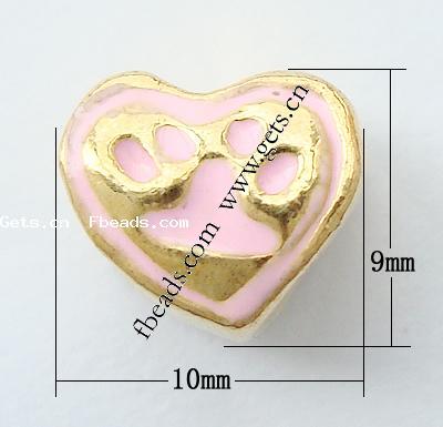 Enamel Zinc Alloy European Beads, Heart, plated, large hole, more colors for choice, 10x9x8mm, Hole:Approx 5mm, Sold By PC