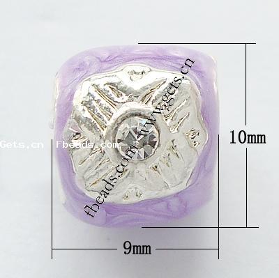 Enamel Zinc Alloy European Beads, Drum, plated, with rhinestone & large hole, more colors for choice, 10x9mm, Hole:Approx 5mm, Sold By PC