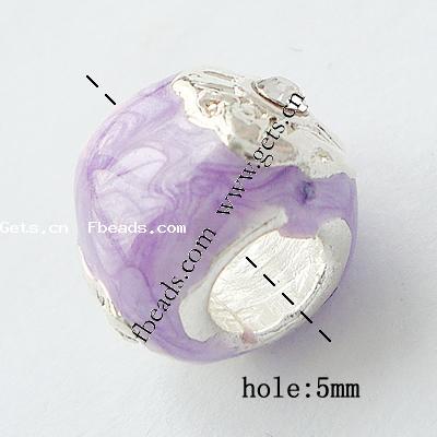 Enamel Zinc Alloy European Beads, Drum, plated, with rhinestone & large hole, more colors for choice, 10x9mm, Hole:Approx 5mm, Sold By PC