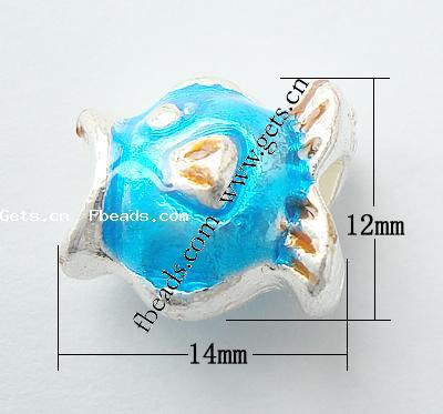 Enamel Zinc Alloy European Beads, Fish, plated, without troll & large hole, more colors for choice, nickel, lead & cadmium free, 14x12x10mm, Hole:Approx 5mm, Sold By PC