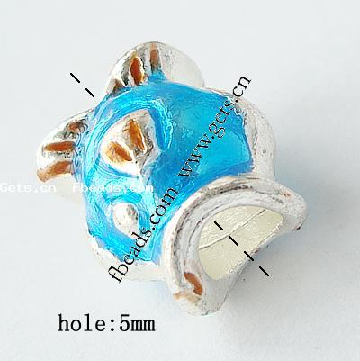 Enamel Zinc Alloy European Beads, Fish, plated, without troll & large hole, more colors for choice, nickel, lead & cadmium free, 14x12x10mm, Hole:Approx 5mm, Sold By PC
