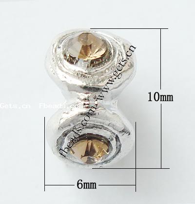Perles European de stras d'alliage de Zinc , rondelle, Placage, sans filetage & avec strass, plus de couleurs à choisir, sans cadmium, 10x6mm, Trou:Environ 4.2-4.5mm, Vendu par PC
