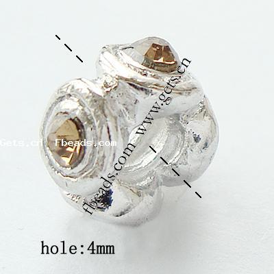Rhinestone Zinc Alloy European Beads, Rondelle, plated, without troll & with rhinestone, more colors for choice, cadmium free, 10x6mm, Hole:Approx 4.2-4.5mm, Sold By PC