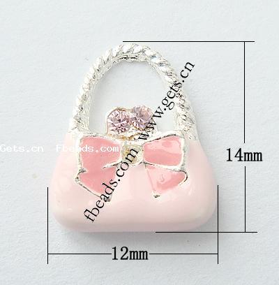 Zinc Alloy Handbag Pendants, plated, enamel & with rhinestone, more colors for choice, nickel free, 14x12x3mm, Sold By PC