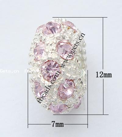 Rhinestone European Beads, with Zinc Alloy, Rondelle, plated, without troll, more colors for choice, cadmium free, 12x7mm, Hole:Approx 5mm, Sold By PC