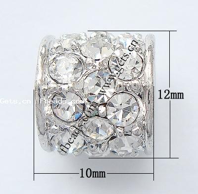 Granos de la aleación del Zinc de diamante de imitación, diamantes de imitación, Tubo, chapado, más colores para la opción, libre de níquel, 12x10mm, agujero:aproximado 2.5mm, Vendido por UD