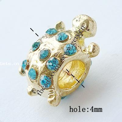 Rhinestone Zinc Alloy European Beads, Turtle, plated, without troll & with rhinestone, more colors for choice, nickel, lead & cadmium free, 15x10x8mm, Hole:Approx 4mm, Sold By PC