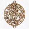Brass Stamping Connector, Flat Oval, plated, with flower pattern & 1/1 loop & hollow Approx 1.5mm 
