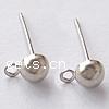 Brass Earring Stud Component, stainless steel post pin, plated, with loop 3mm 