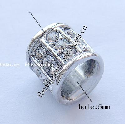 Rhinestone Zinc Alloy European Beads, Tube, plated, without troll & with rhinestone, more colors for choice, nickel, lead & cadmium free, 11.5x12mm, Hole:Approx 7mm, Sold By PC
