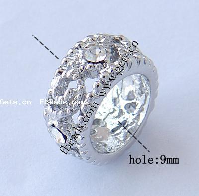 Rhinestone Zinc Alloy European Beads, Rondelle, plated, without troll & with rhinestone, more colors for choice, nickel, lead & cadmium free, 12x12x7mm, Hole:Approx 9mm, Sold By PC