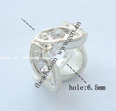 Rhinestone Zinc Alloy European Beads, Flower, plated, without troll & with rhinestone, more colors for choice, nickel, lead & cadmium free, 11x11x6mm, Hole:Approx 6.5mm, Sold By PC