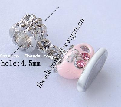 Zinc Alloy European Pendants, Cup, plated, without troll & enamel & with rhinestone, more colors for choice, nickel, lead & cadmium free, 24x14x8mm, Hole:Approx 4.5mm, Sold By PC