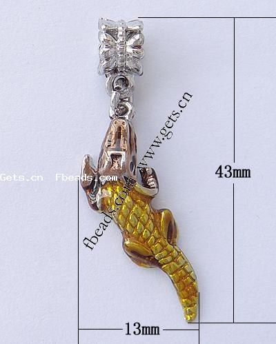 Zinc Alloy European Pendants, with enamel, Gecko, plated, without troll & enamel, more colors for choice, nickel, lead & cadmium free, 43x13x7mm, Hole:Approx 5mm, Sold By PC