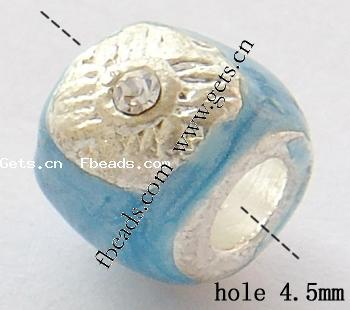 Enamel Zinc Alloy European Beads, Rondelle, plated, with rhinestone & large hole, more colors for choice, nickel, lead & cadmium free, 10.5x9x12mm, Hole:Approx 4.5mm, Sold By PC