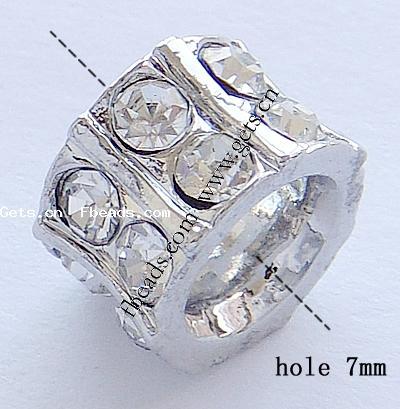 Rhinestone Zinc Alloy European Beads, Tube, plated, without troll & with rhinestone, more colors for choice, nickel, lead & cadmium free, 13x8mm, Hole:Approx 7mm, Sold By PC