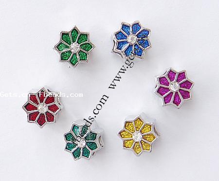 Enamel Zinc Alloy European Beads, Flower, plated, Customized & without troll & with rhinestone & large hole, more colors for choice, 10x10x9mm, Hole:Approx 5mm, Sold By PC