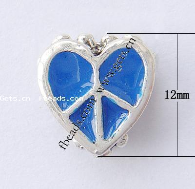 Enamel Zinc Alloy European Beads, Heart, plated, without troll & large hole, more colors for choice, 12x12x6.5mm, Hole:Approx 4mm, Sold By PC