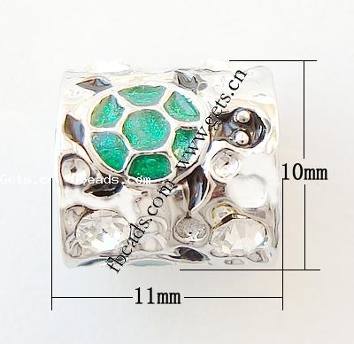 Enamel Zinc Alloy European Beads, Tube, plated, without troll & with rhinestone & large hole, more colors for choice, 11x10mm, Hole:Approx 6mm, Sold By PC