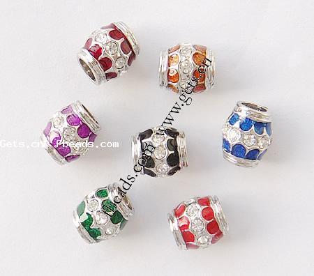 Enamel Zinc Alloy European Beads, Drum, plated, without troll & with rhinestone & large hole, more colors for choice, nickel, lead & cadmium free, 11x10mm, Hole:Approx 5.5mm, Sold By PC