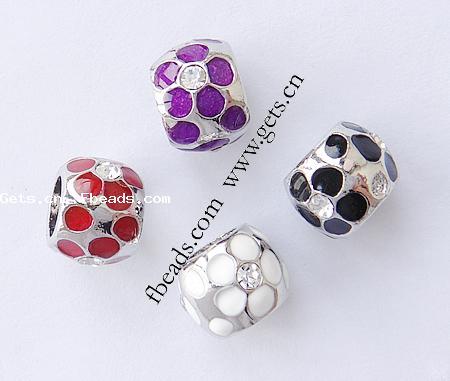 Enamel Zinc Alloy European Beads, Drum, plated, without troll & with rhinestone & large hole, more colors for choice, cadmium free, 13x10mm, Hole:Approx 7mm, Sold By PC