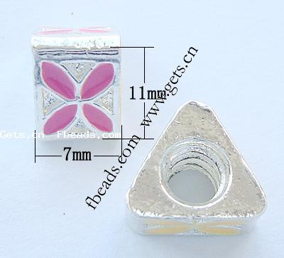 Enamel Zinc Alloy European Beads, Triangle, plated, without troll & large hole, more colors for choice, 11x7x11mm, Hole:Approx 4.2-4.5mm, Sold By PC