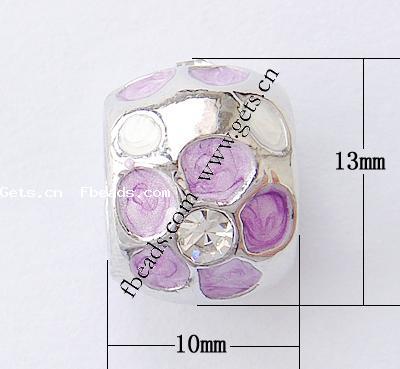 Enamel Zinc Alloy European Beads, Rondelle, plated, with rhinestone & large hole, more colors for choice, 13x10mm, Hole:Approx 7mm, Sold By PC