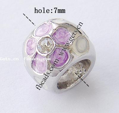 Enamel Zinc Alloy European Beads, Rondelle, plated, with rhinestone & large hole, more colors for choice, 13x10mm, Hole:Approx 7mm, Sold By PC