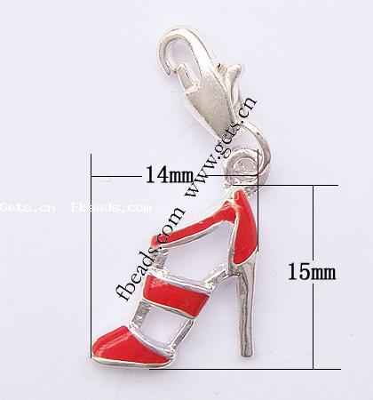 Zinc Alloy Enamel Pendants, brass lobster clasp, Shoes, plated, more colors for choice, 10x5x4mm,14x15x3mm, Hole:Approx 4x2mm, Length:31 , Sold By PC