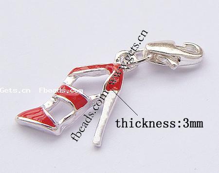 Zinc Alloy Enamel Pendants, brass lobster clasp, Shoes, plated, more colors for choice, 10x5x4mm,14x15x3mm, Hole:Approx 4x2mm, Length:31 , Sold By PC