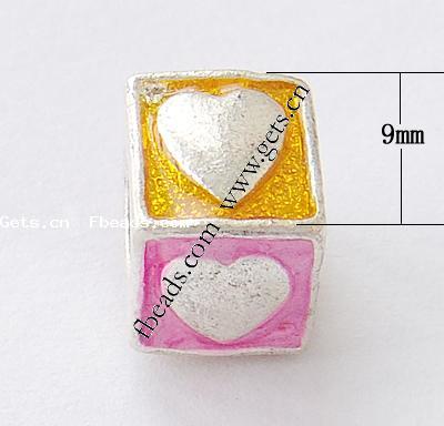 Enamel Brass European Beads, Cube, plated, without troll, more colors for choice, 9x9x9mm, Hole:Approx 4.5mm, Sold By PC
