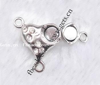 Zinc Alloy Magnetic Clasp, Heart, plated, with rhinestone, more colors for choice, 19x17mm, Sold By PC