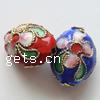 Filigree Cloisonne Beads, Oval, with flower pattern 