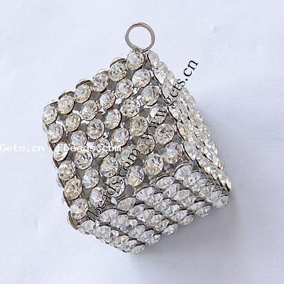 Zinc Alloy Rhinestone Pendants, Cube, plated, with rhinestone, more colors for choice, 24x24x24mm, Hole:Approx 4.5mm, Sold By PC