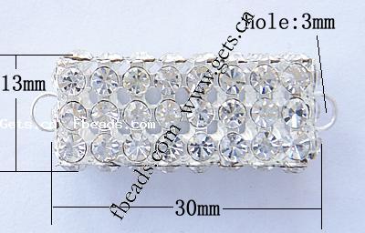 Rhinestone Metal Alloy Connector, Rectangle, plated, with Mideast rhinestone, more colors for choice, 30x13x13mm, Hole:Approx 3mm, Sold By PC