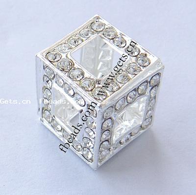 Perles strass en alliage de zinc, cube, Placage, plus de couleurs à choisir, 13.5x13.5x13.5mm, Trou:Environ 5.5mm, Vendu par PC