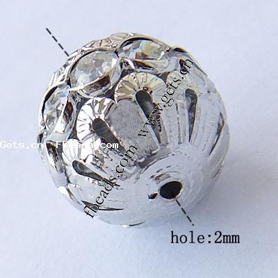 Мяч Rhinestone Spacer, Кристаллы, с цинковый сплав, Круглая, Другое покрытие, Много цветов для выбора, 15mm, отверстие:Приблизительно 2mm, продается PC