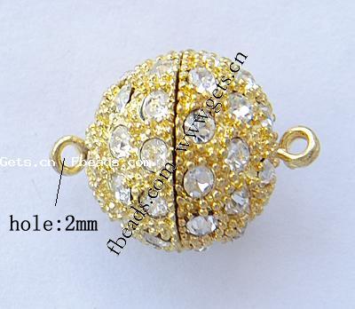 Zinc Alloy Screw Clasp, Round, plated, with rhinestone & single-strand, more colors for choice, 14mm, Hole:Approx 2mm, Sold By PC