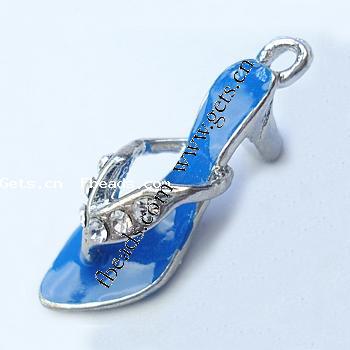 Zinc Alloy Shoes Pendants, with Rhinestone & enamel, plated, with Mideast rhinestone & enamel, more colors for choice, 26x8x7mm, Sold By PC
