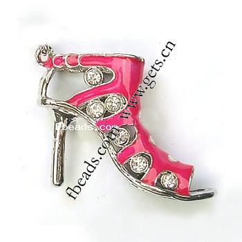 Zinc Alloy Shoes Pendants, with Rhinestone & enamel, plated, enamel, more colors for choice, 66x31x12mm, Sold By PC